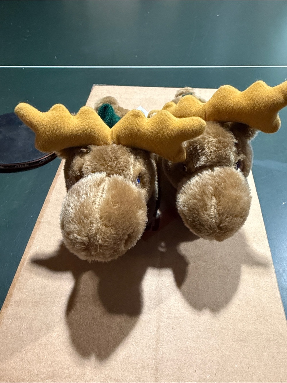 The Children's Place Brown Plush Moose Slippers with Mustard Antlers; NWT sz7-8